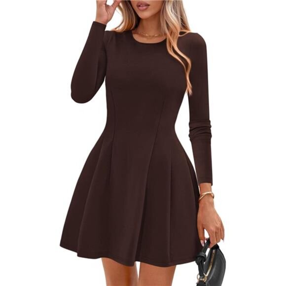 Long Sleeve Mini Dress for Women Coffee - Picture 1 of 6